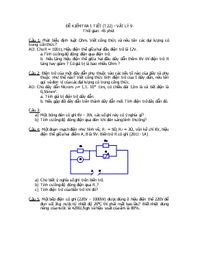 Đề kiểm tra 1 tiết   Vật lý 9 thời gian 45 phút